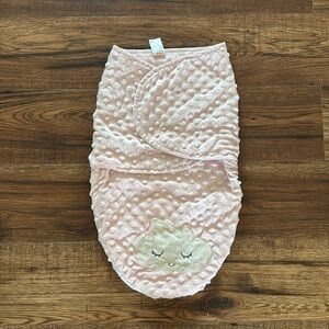 3-6months pink baby blanket wrap. Lightly used, small stain on upper left corner